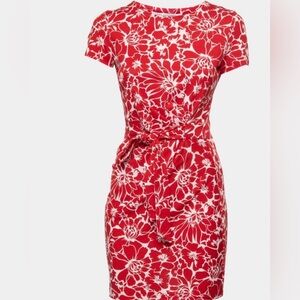 Diane Von Furstenberg Red & White Floral Tie-Waist Mini Dress